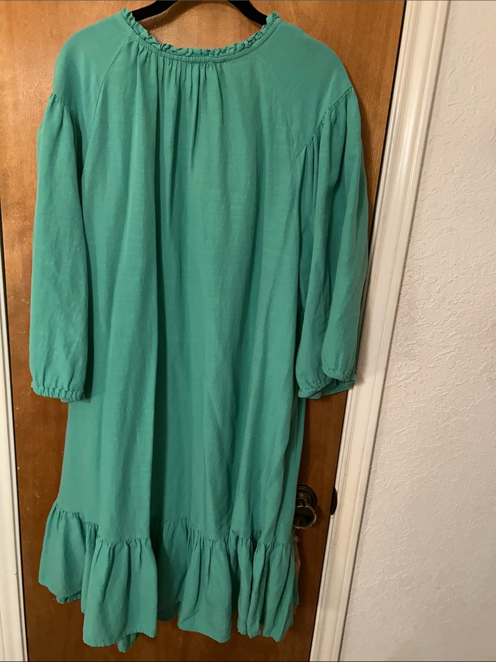 Turquoise Ruffle Hem Peasant Dress. 2X - Picture 5 of 5